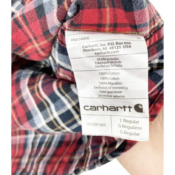 Carhartt Red Black Plaid Long Sleeve Button Down Sz L - Picture 4 of 6